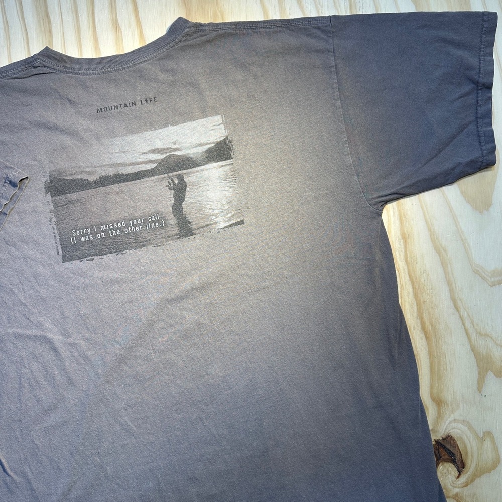 Mountain Life XL Mens Gray Fishing Graphic Tee Sorry I Missed Your Call Shirt